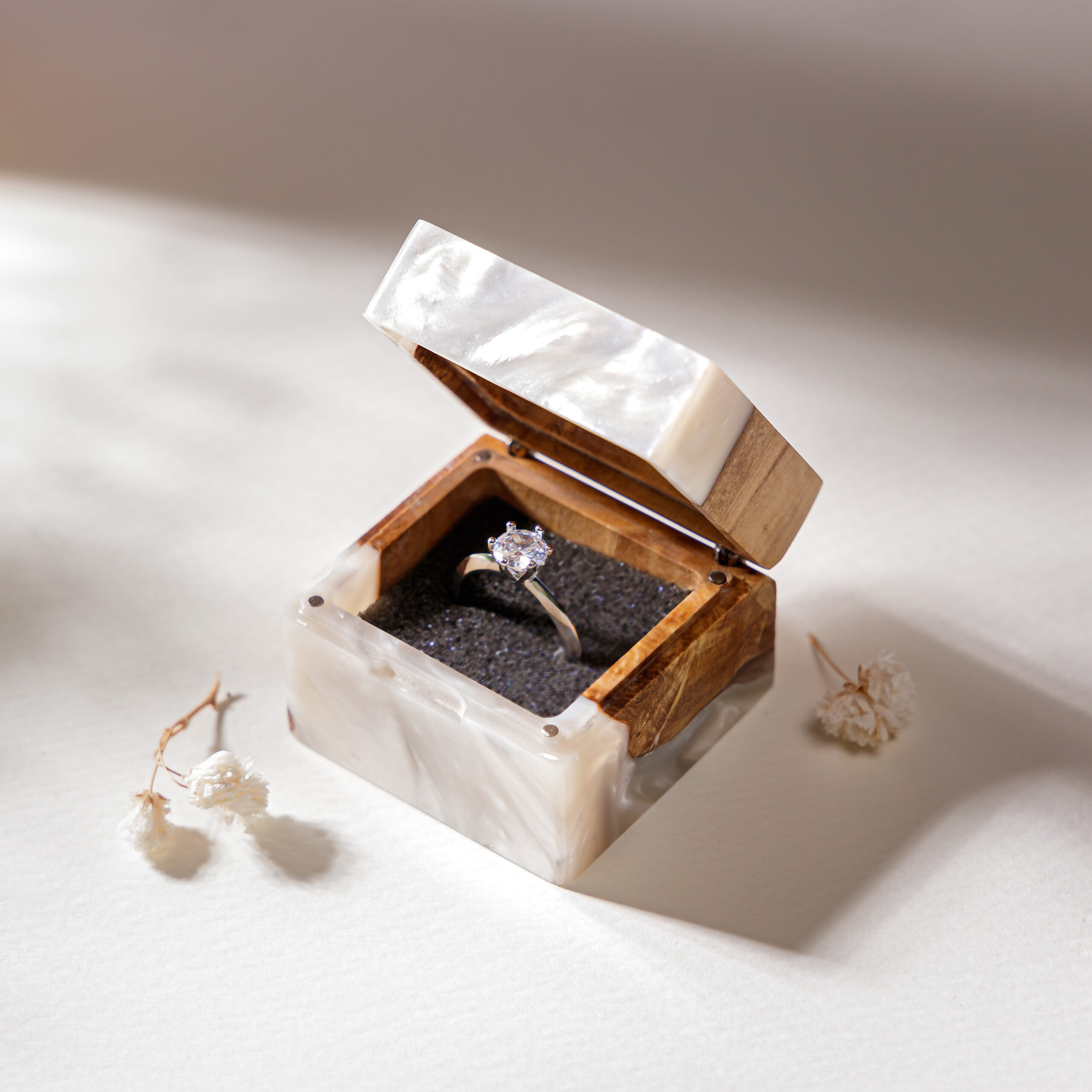 Engagement Custom Ring Box Gift for Bridal Square - Breakwooden BR2812
